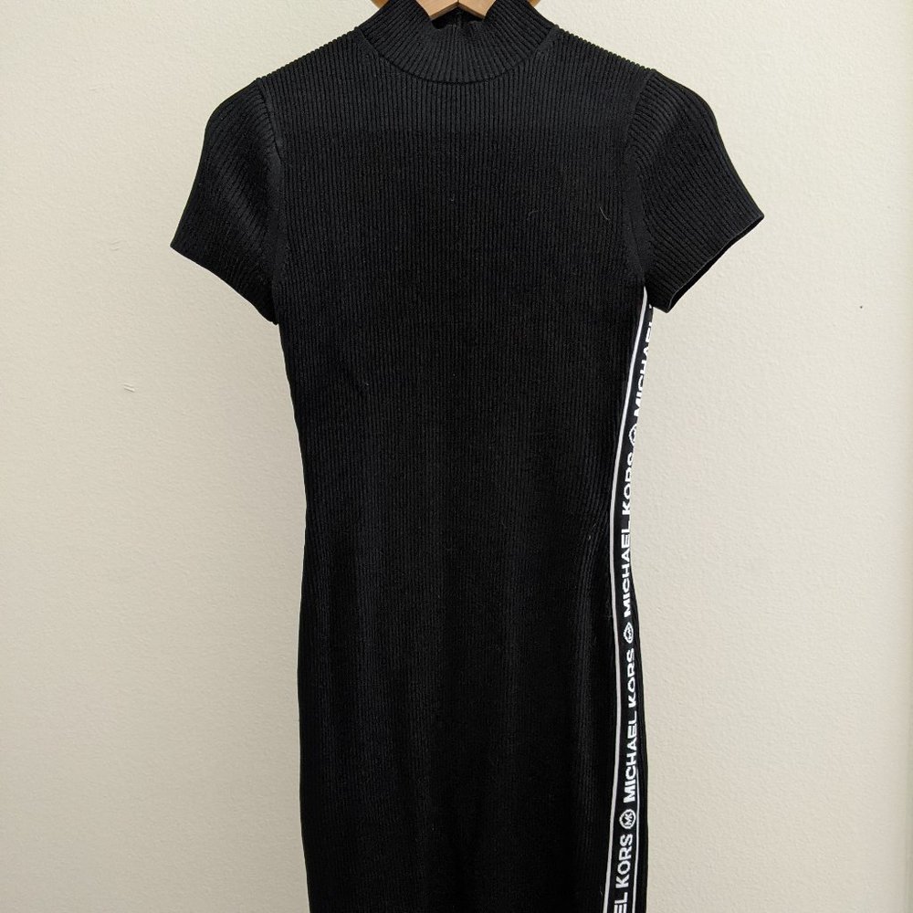 MICHAEL KORS black logo tape ribbed knit dress